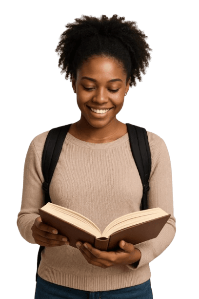 Excited girl holding a book